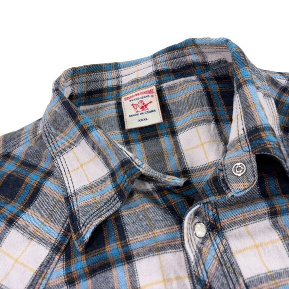 True Religion Western Pearl Snap Flannel Shirt Mens XXXL SLIM FIT Plaid - Picture 4 of 7